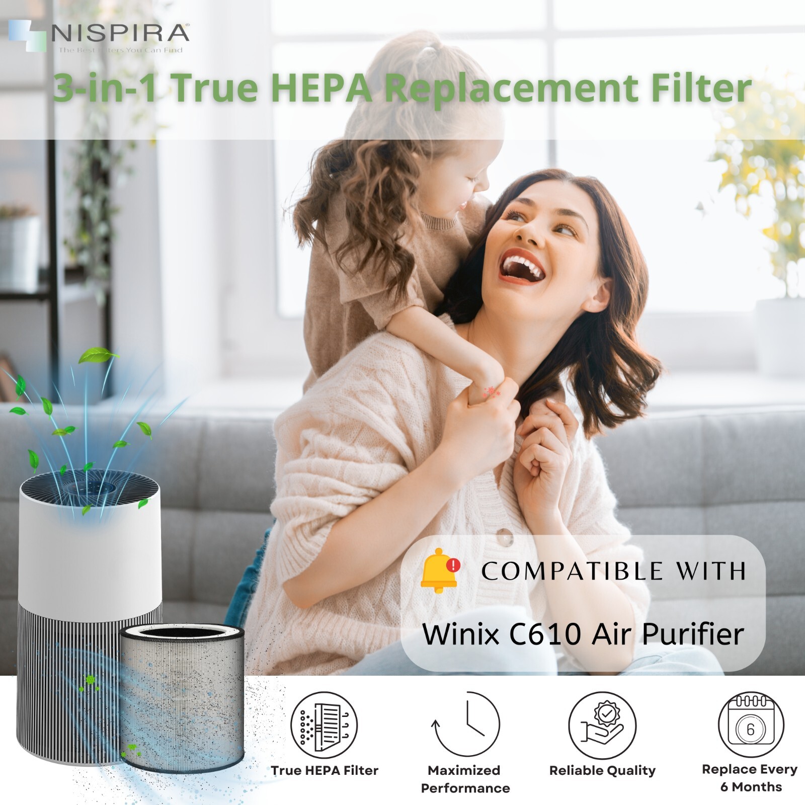 Nispira C610 Filter Z Replacement for Winix C610 Air Purifier, 2 Packs gallery