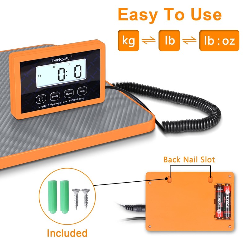 THINKSCALE Shipping Scale, 10g Precision Postal Scale - 440lb, Grey+Orange gallery