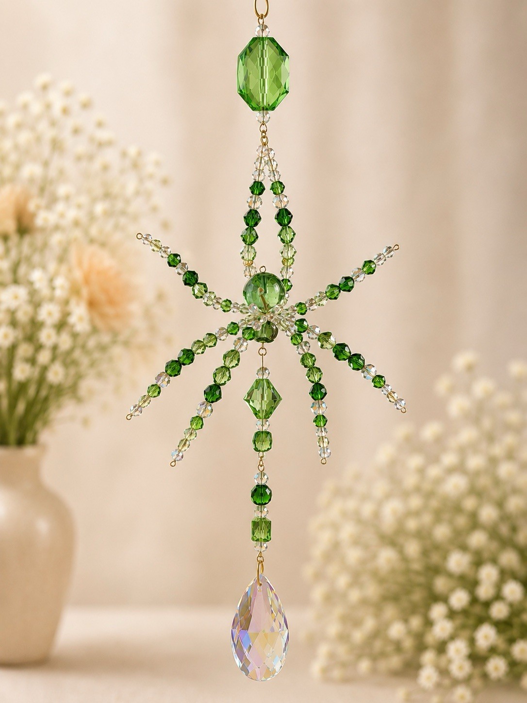 Handmade Green Crystal Spider Suncatcher – Beaded Hanging Window Ornament gallery