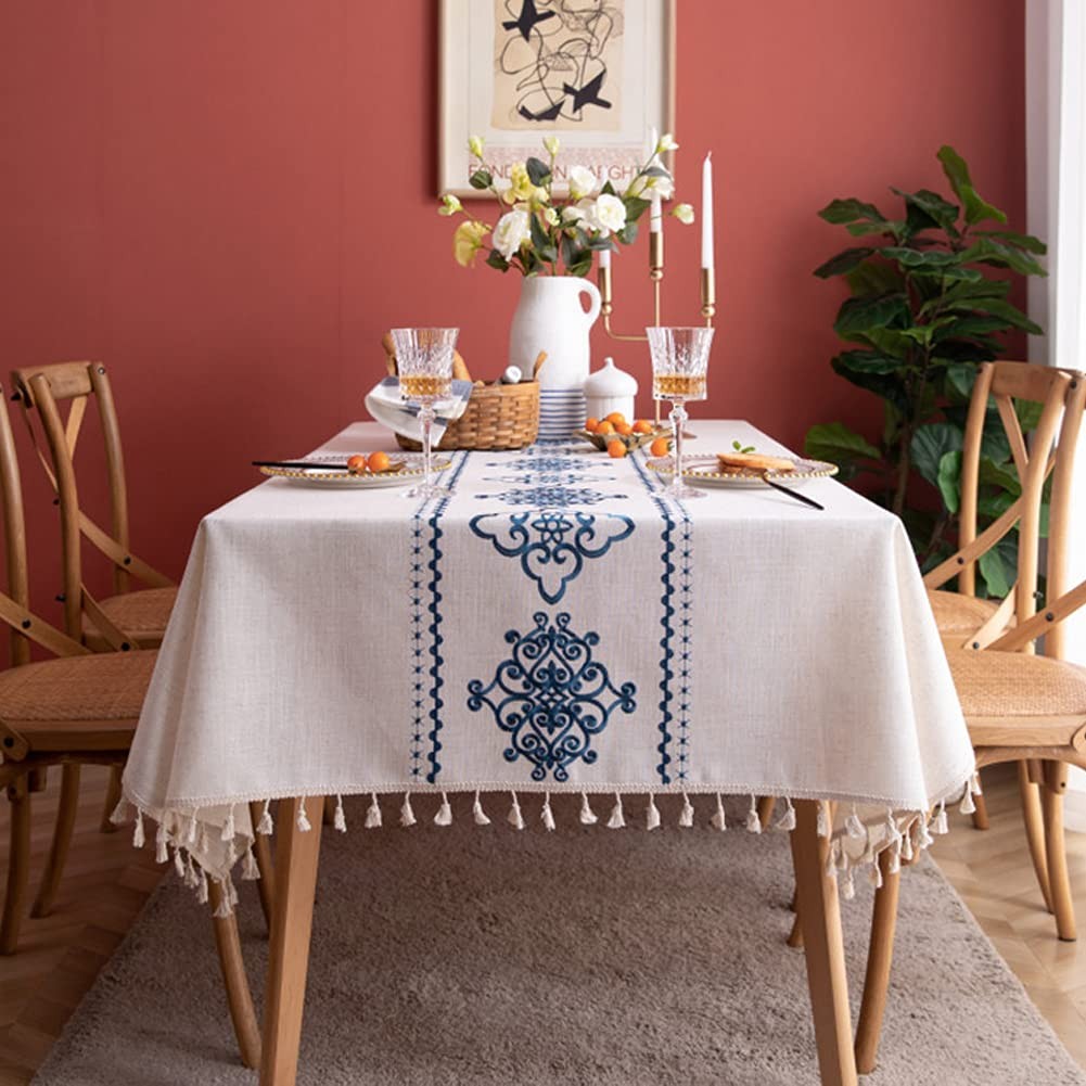 Table Cloth Embroidery Damask Pattern Wrinkle Free Heavy Weight Cotton Linen ... gallery