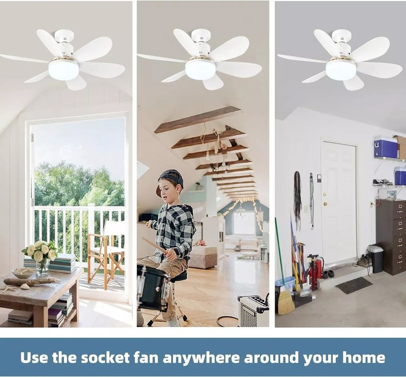 2-in-1 E27 Socket Fan Light with Remote Screw in Ceiling Fans LED Light Bulb Fan gallery