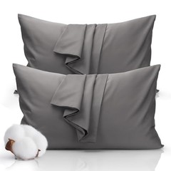 Queen Size Pillowcase Set – 500 Thread Count, 100% Cotton Sateen0″ 2 Gray Fo2