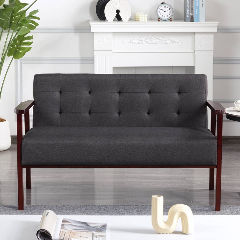 49" Solid Cedarwood Loveseat Tufted Back High-Density Foam Seat Dark Gray gallery