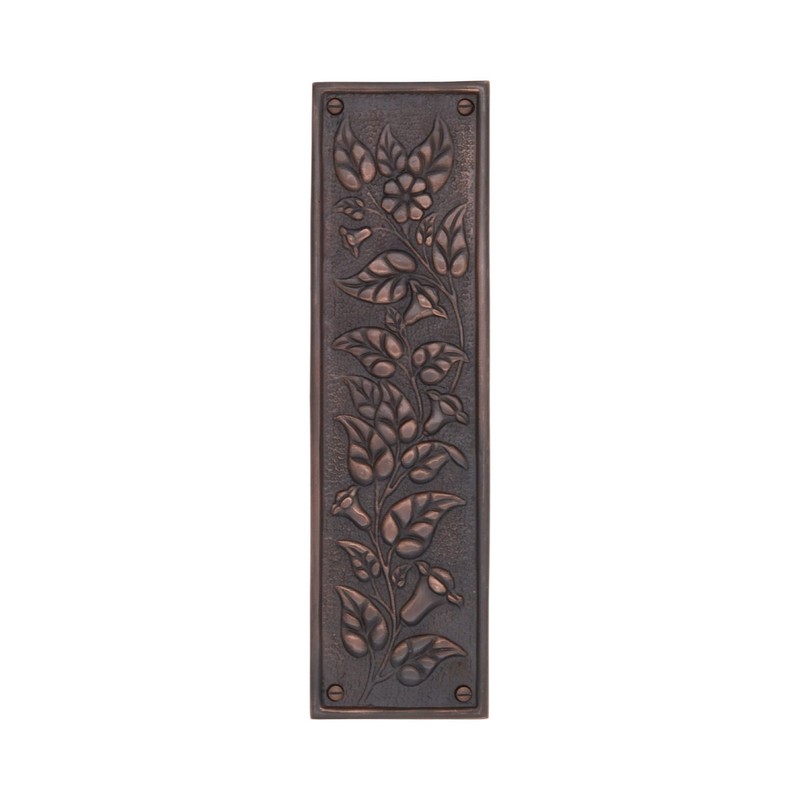 Solid Brass Push Plate with Morning Glory Floral Motif 11 Inches - Choose Finish gallery