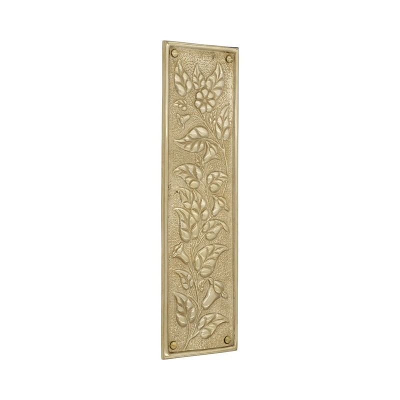 Solid Brass Push Plate with Morning Glory Floral Motif 11 Inches - Choose Finish gallery