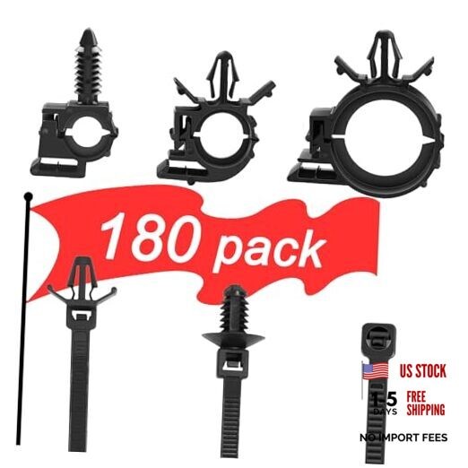 180Pcs Wire Loom Clips for Car Push Mount Zip Ties Assorted Assortment /180Pk gallery