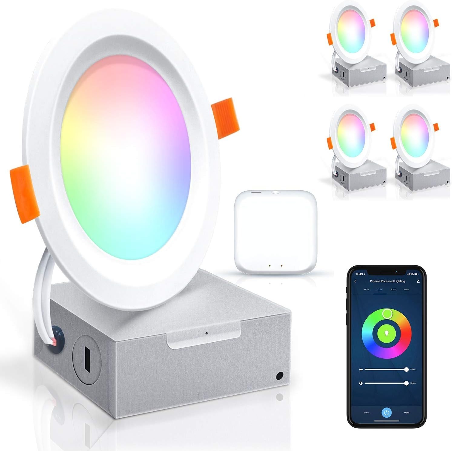 Peteme LED Recessed Lighting 4 Inch Smart Ultra-Thin – 4 Pack RGBCW Dimmable gallery