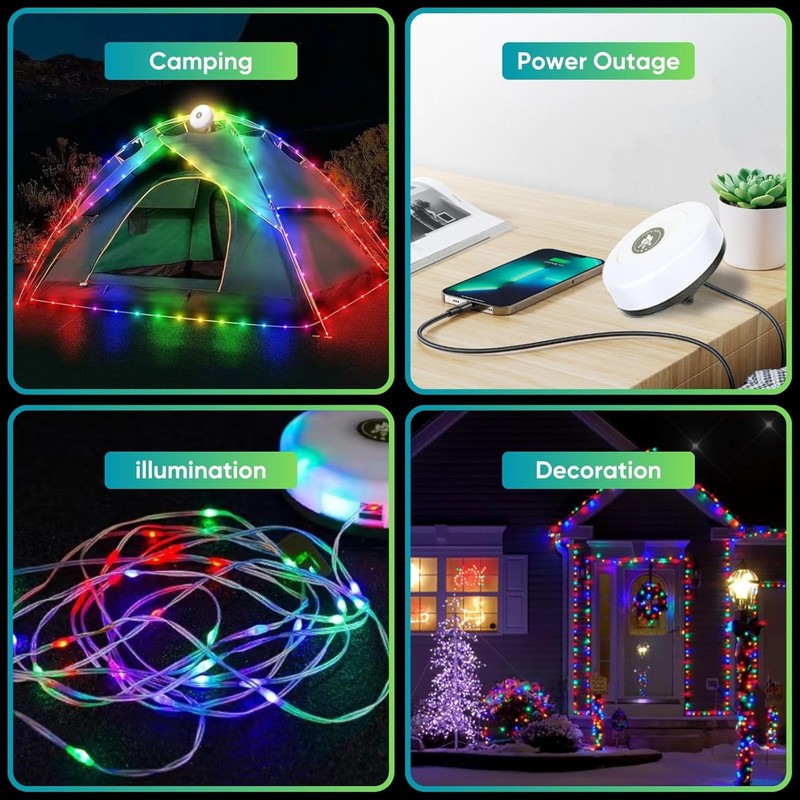 Solar Camping String Light USB Rechargeable 33FT Portable Tent Waterproof Lamp gallery
