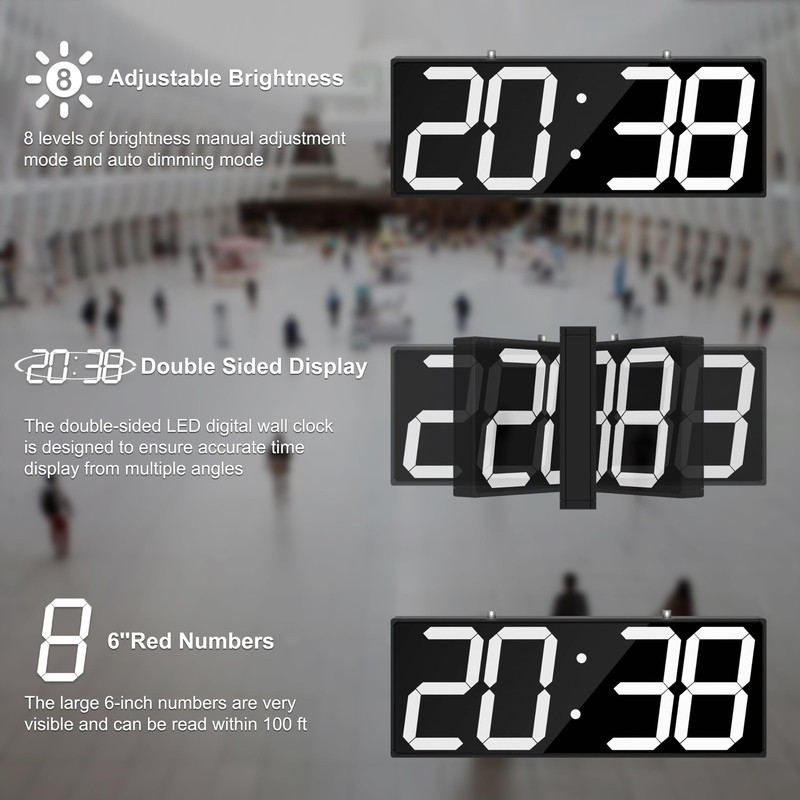 CHKOSDA Digital Wall Clock with Double Sided Display, Large Digital Clock wit... gallery