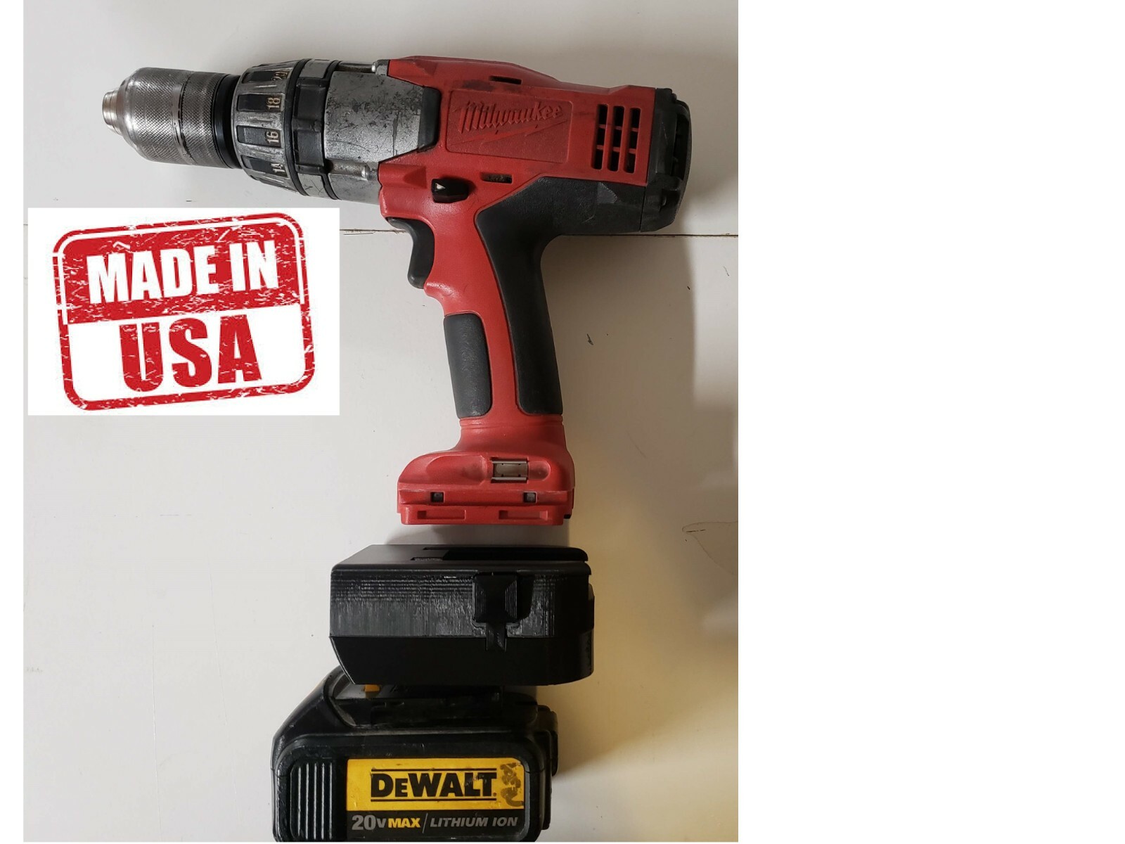Dewalt 20v Lithium battery to Milwaukee V18 Nicad tool adapter gallery