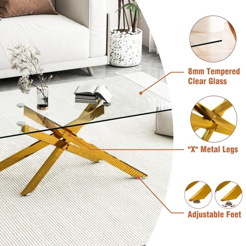 39.4" Rectangular Clear Tempered Glass Coffee Table Living Cocktail Centre Table gallery