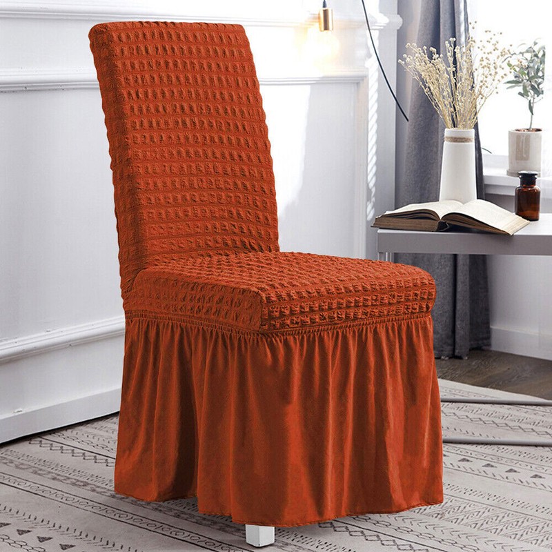 Bubble Lattice Slipcovers Stretch High Back Dining Room Chair Covers with Skirt gallery