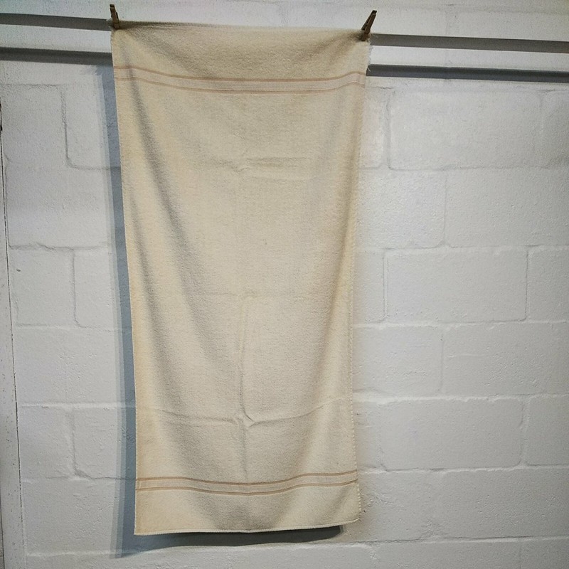 Vintage Cannon Bath Towel - Beige Solid Cream Stripe - USA Made - 47 x 24 in gallery