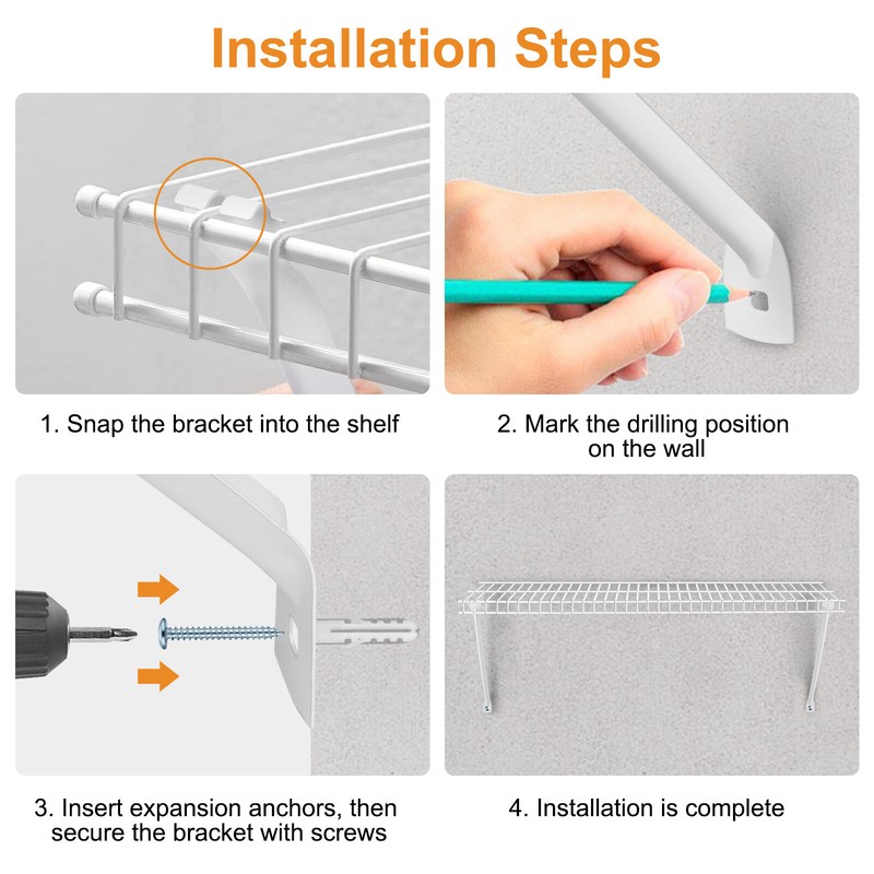 4 PCS 16in Wire Shelf Support Brackets for 12in Deep Closet Shelving with Screws gallery