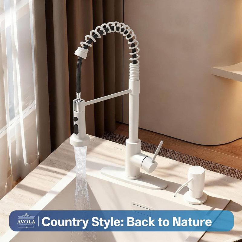 Stylish White Kitchen Faucet with Pull Down Sprayer for Farmhouse & RV gallery