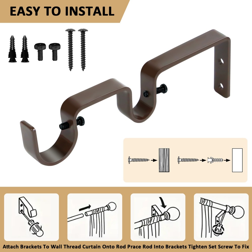 2/3 PCS Double Curtain Rod Brackets – Sturdy Metal Wall Holders for Curtain Rods
