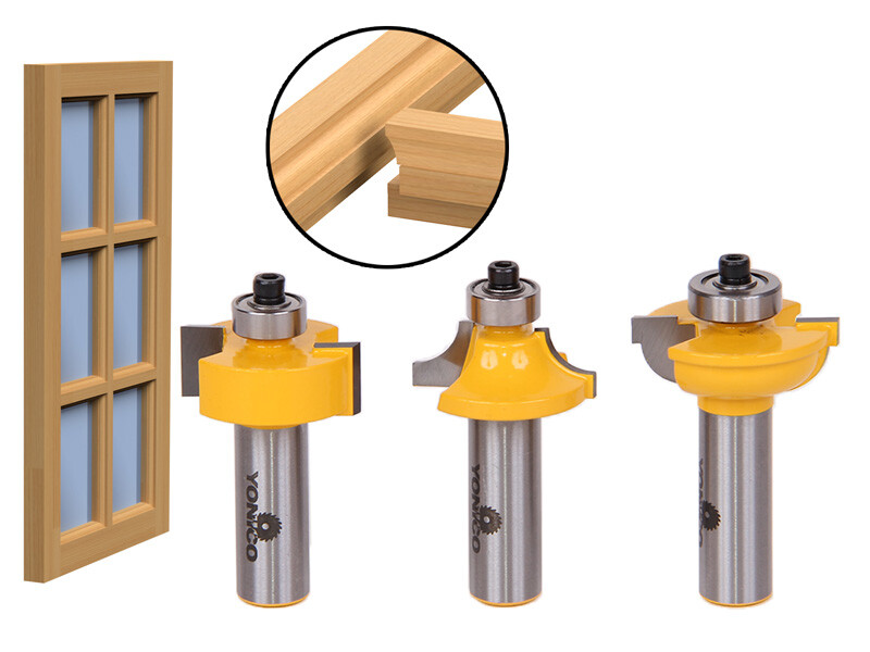 Round Over 3 Bit Glass Door Router Bit Set - 1/2" Shank - Yonico 12319 gallery