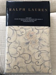 Blue Gray Scroll Beige Linen Like Cotton RALPH LAUREN Madalena Audrey King Sham