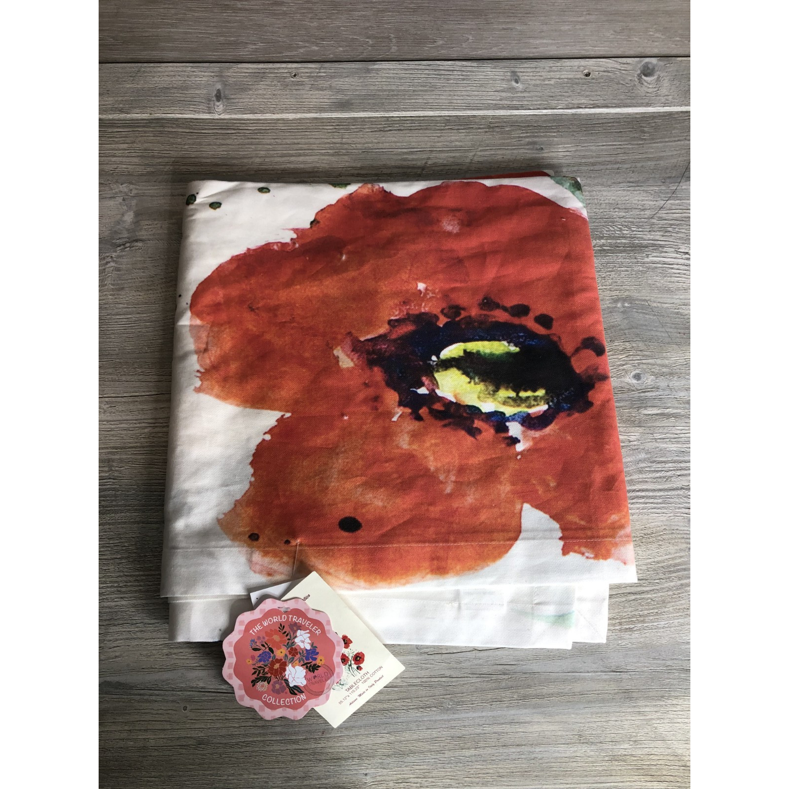 TESSUTO ARTISTICO UMBRO POPPIES 100% Cotton Tablecloth 55"x110" Italy NWT gallery