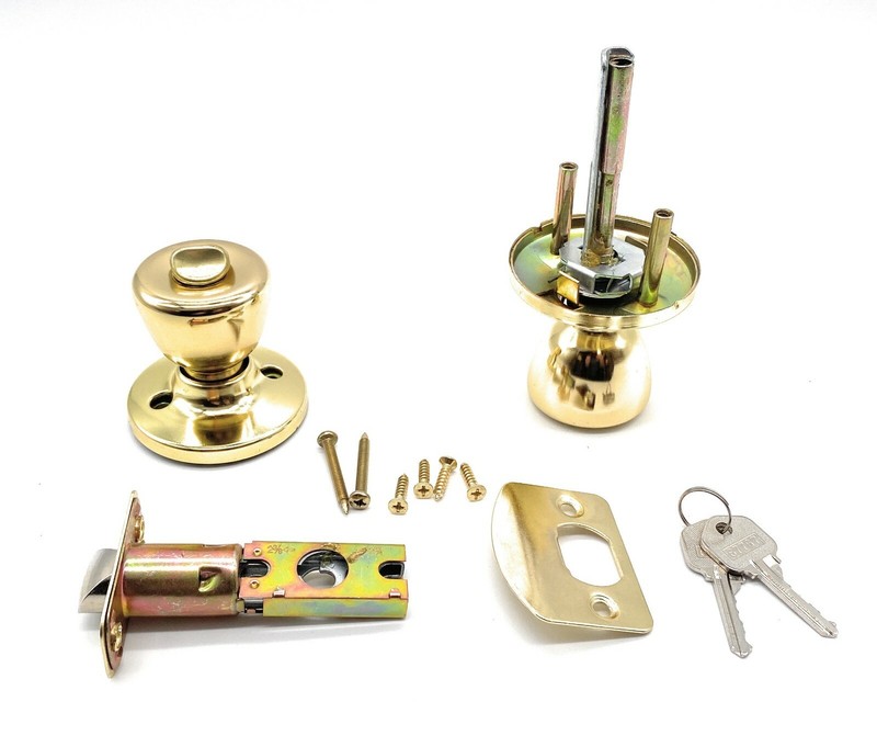 [2-PACK] Keyed Alike Entry Door Knob Lock Set, Polished Brass With 4 Keys gallery