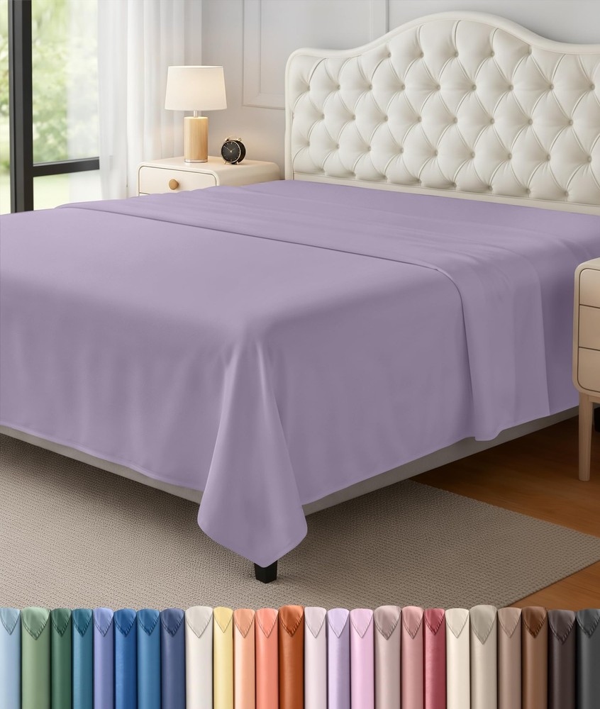 Utopia Bedding Flat Sheet 1 Pack Queen, Lavender Soft Brushed Microfiber Fa...