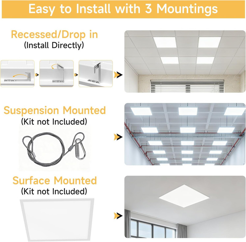 2 Pack 2X2 LED Flat Panel Light Drop Ceiling Office Fixture, 4800LM, 20W/25W/30W gallery