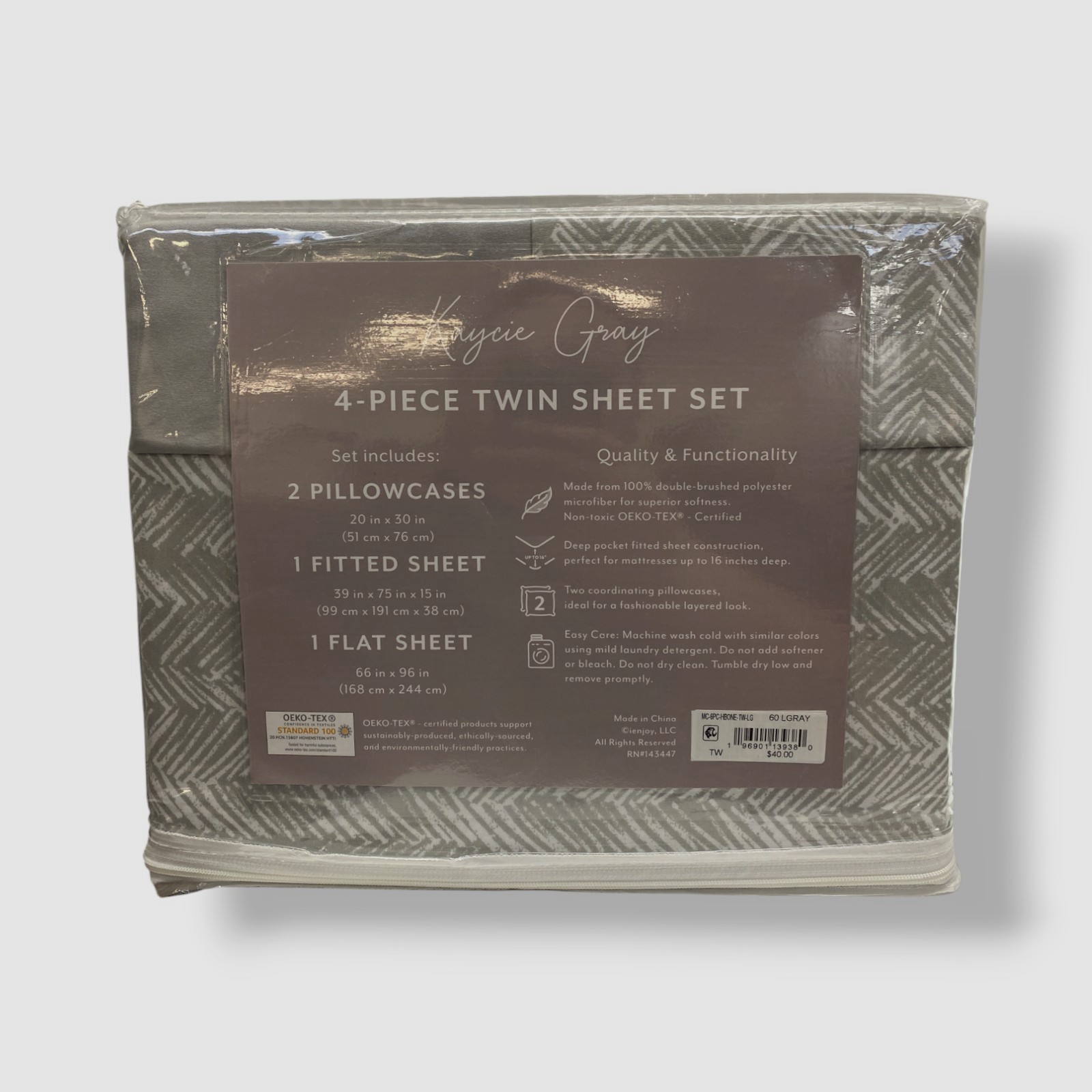 Kaycie Gray Herringbone Microfiber 4-Pc. Sheet Set - Twin Size gallery