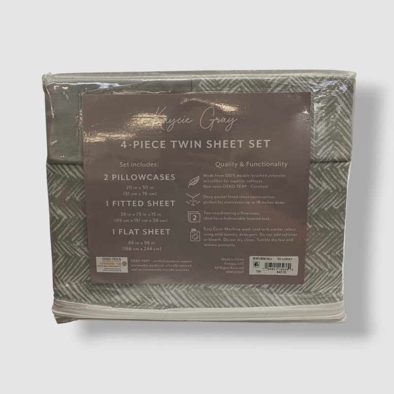 Kaycie Gray Herringbone Microfiber 4-Pc. Sheet Set - Twin Size gallery