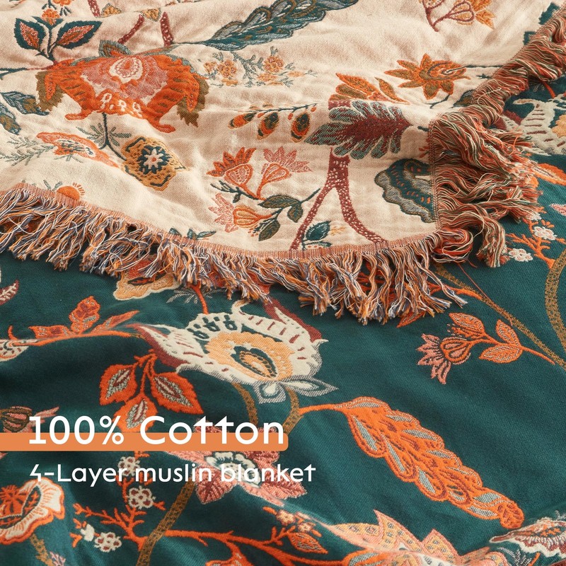 Boho Throw Blanket for Bed 60”x80”, 100% Cotton Woven Blanket for Couch Sofa,... gallery