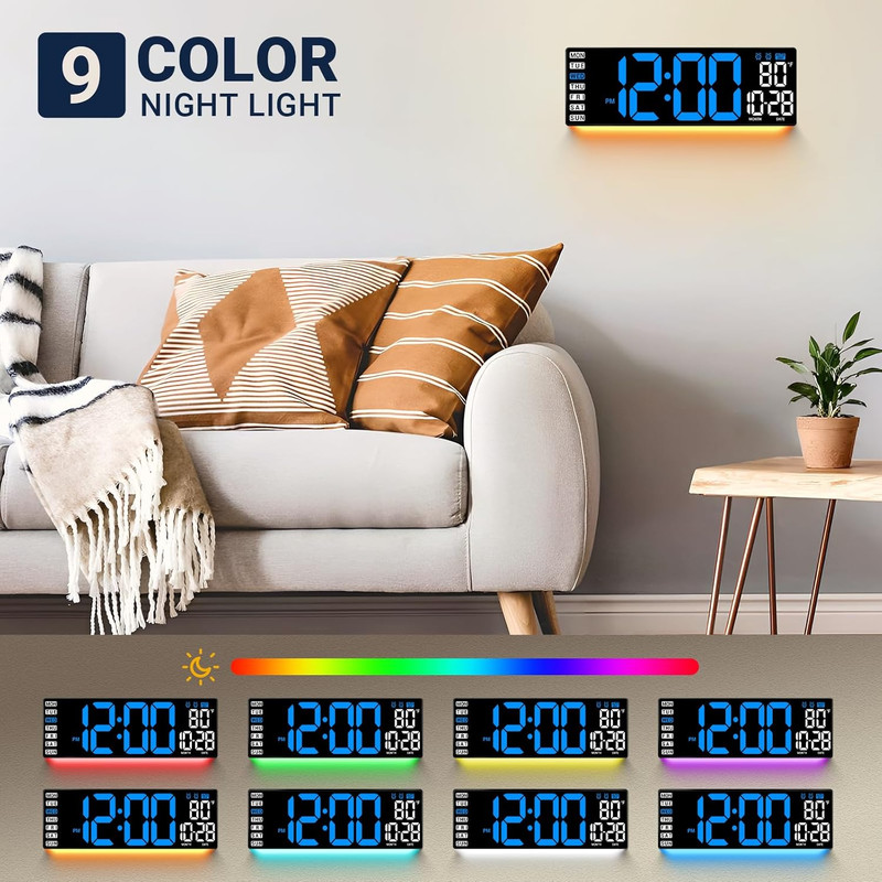 16.5" Large Digital Wall Clock with Remote Control, Auto-Dimming LED Display wit gallery