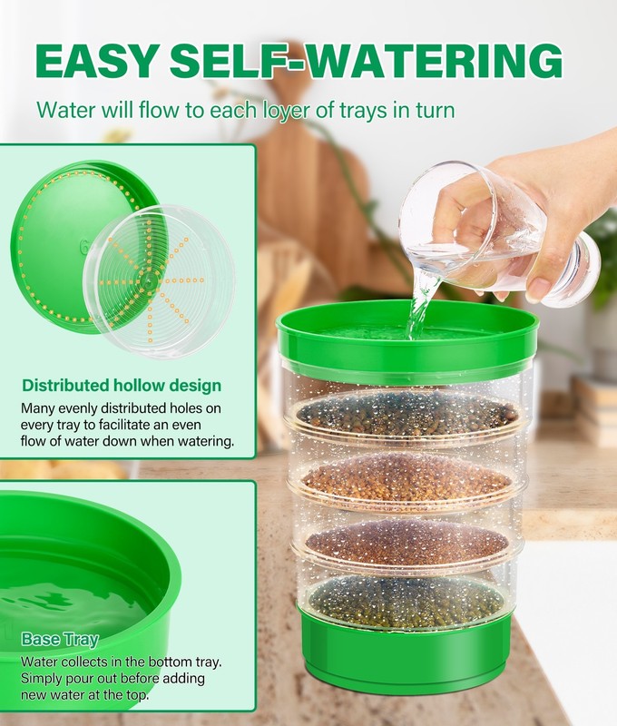 HK Stackable Seed Sprouting Kit, 4-Tier Microgreens Growing Kit with Drain Holes gallery