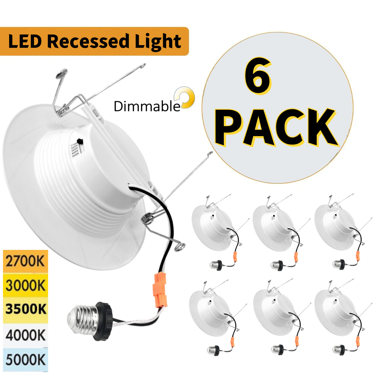 6 12Pack 6 Inch LED Can Lights Retrofit Recessed Lighting Smooth Trim Dimmable gallery