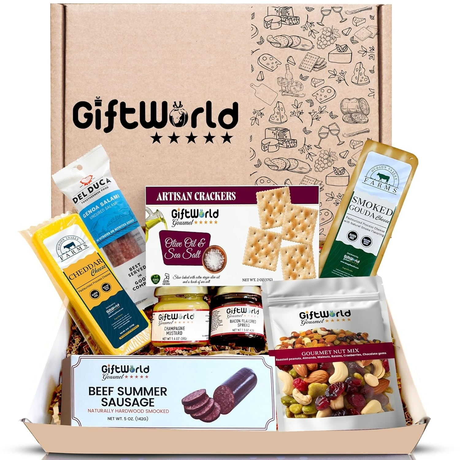 GIFTWORLD DLX CHARCUTERIE IMPORTED MEAT & CHEESE GIFT BASKET w/SNACKS & SPREADS gallery