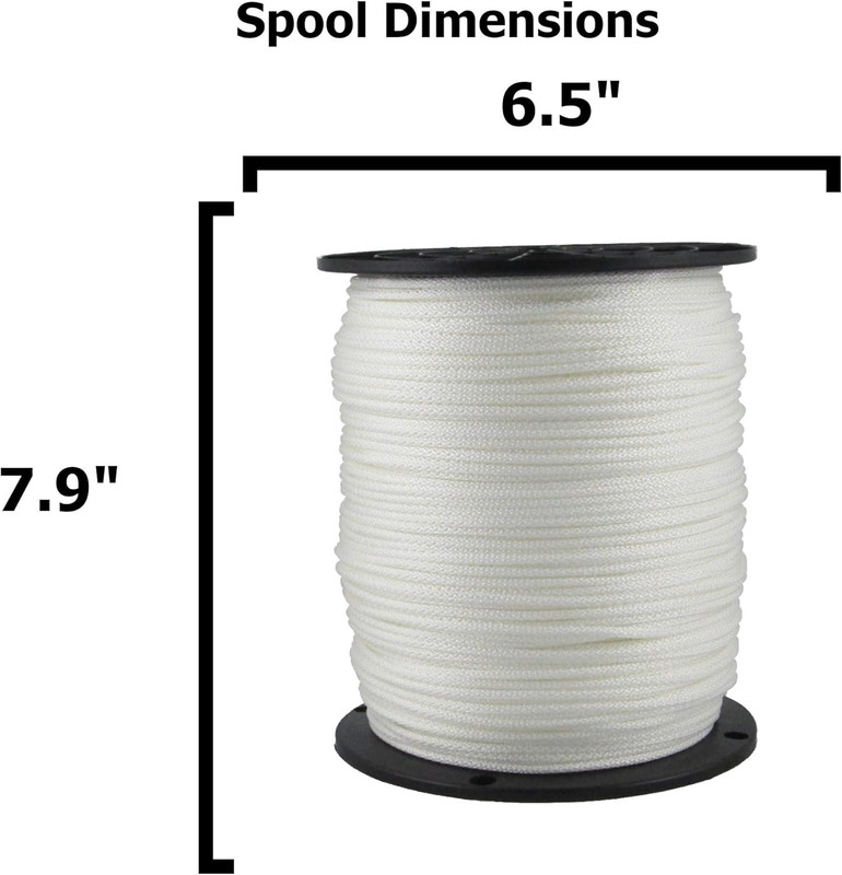 1/8" White Polyester Rope, Solid Braid Dacron Utility Rope, 1000 Ft Spool, Low S gallery
