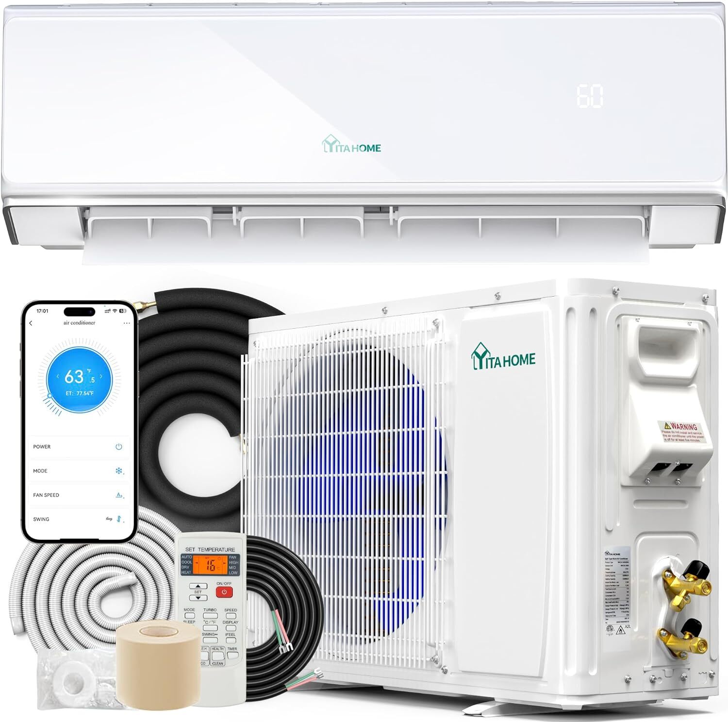 18000 BTU Mini Split Air Conditioner Heat Pump System 208-230V Ductless AC Cool gallery