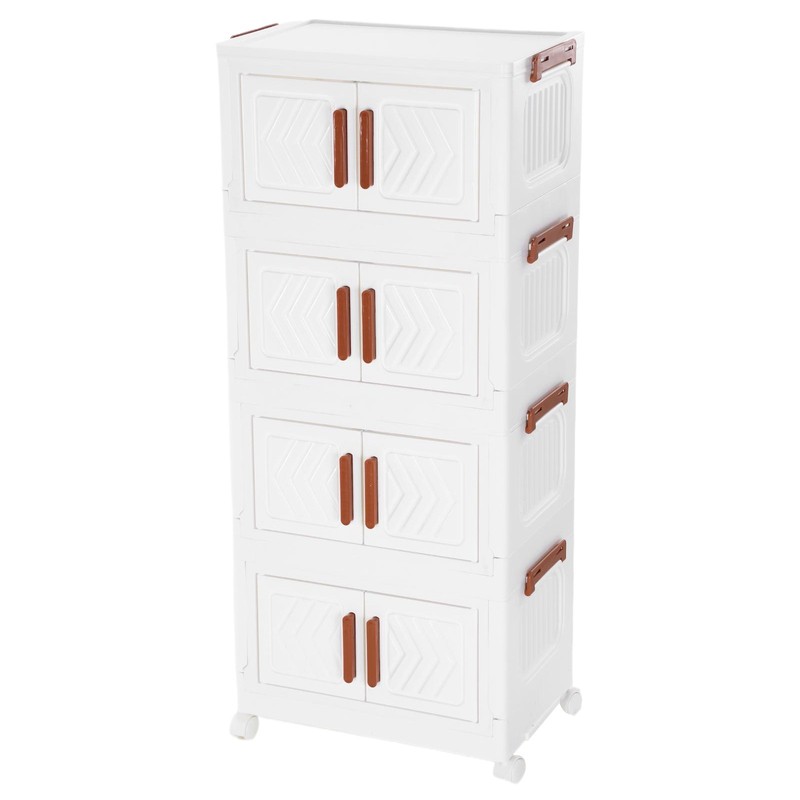 4 Tier Stackable Storage Bins with Lids Doors Wheels Storage Drawer (White) gallery