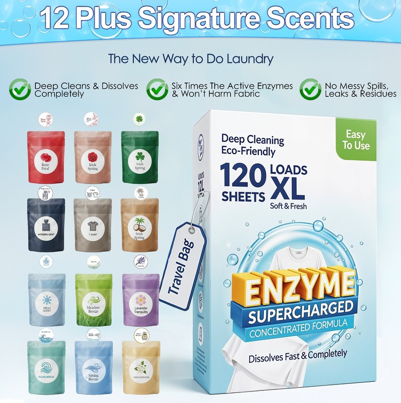 Laundry Detergent Sheets (120 Loads) Eco-Friendly, Hypoallergenic, & Enzyme-Base gallery