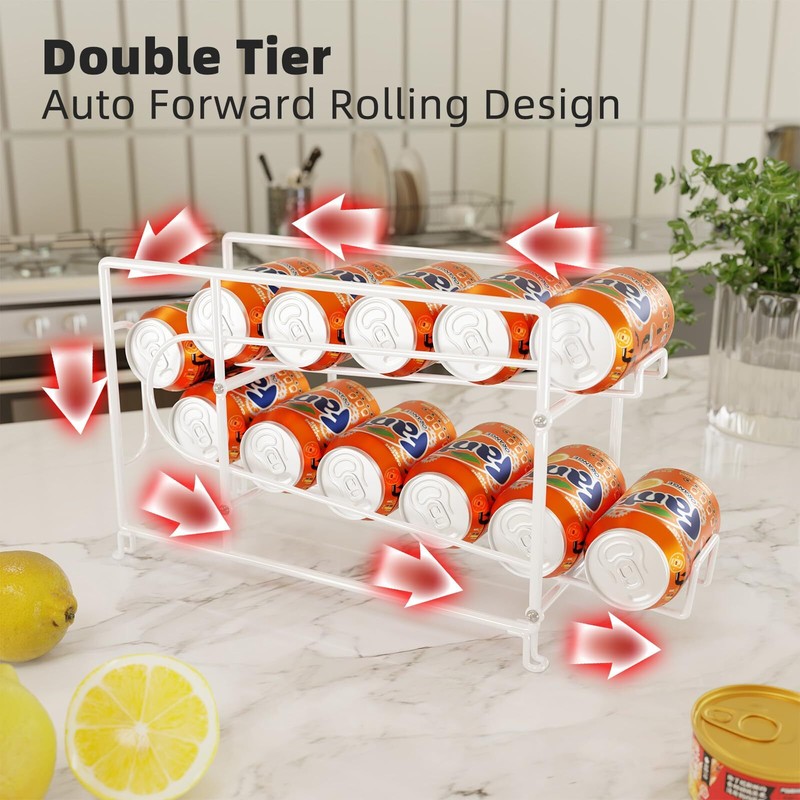 Soda Can Rack Organizer For Pantry Stackable 2 Pack Metal Rustproof Can Dispense gallery