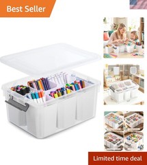 Multipurpose 17 QT Clear Storage Bin with Detachable Inserts & Lift-Off Lid