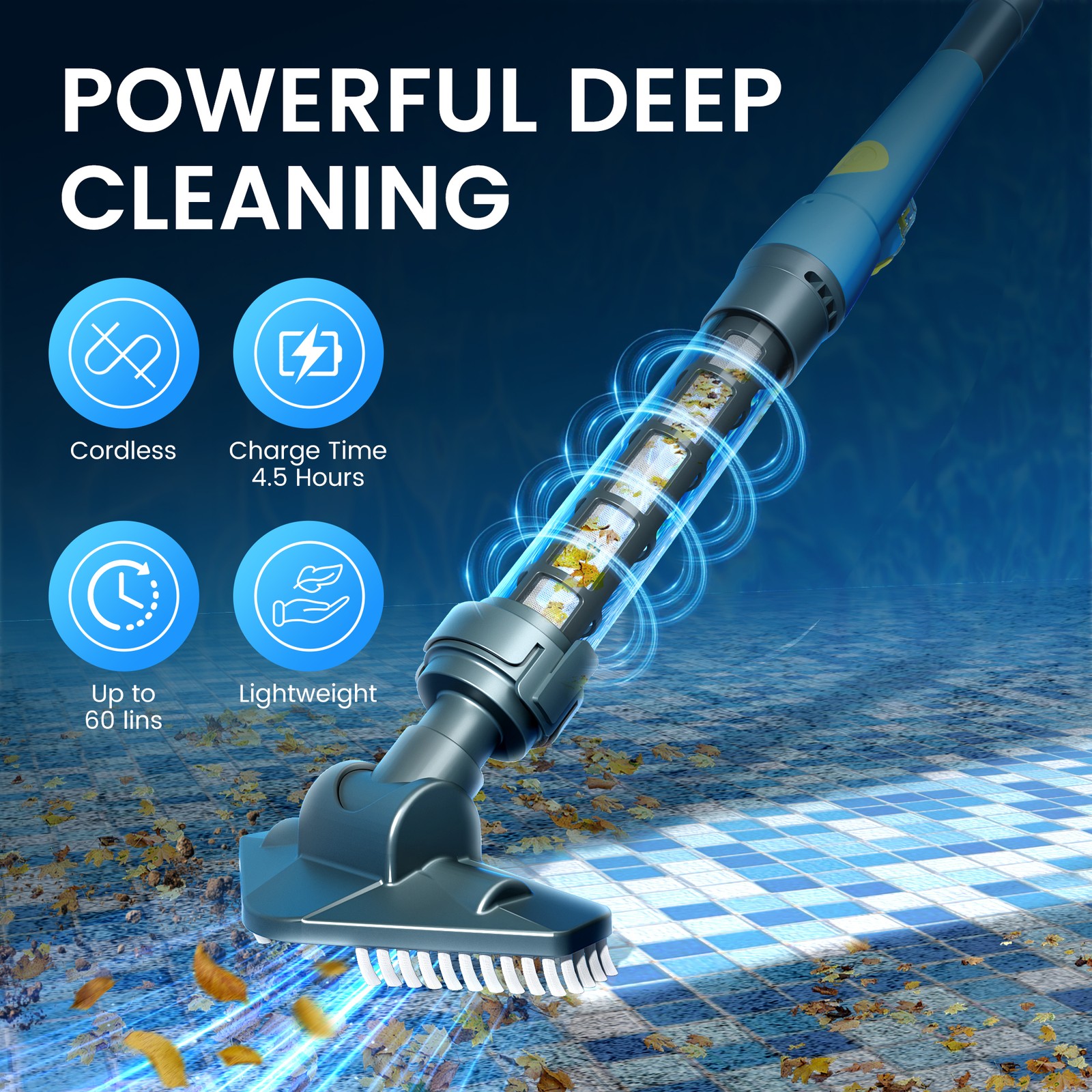 Handheld Pool Vacuum Cordless Rechargeable Portable Swimming Pool Cleaner + Pole gallery