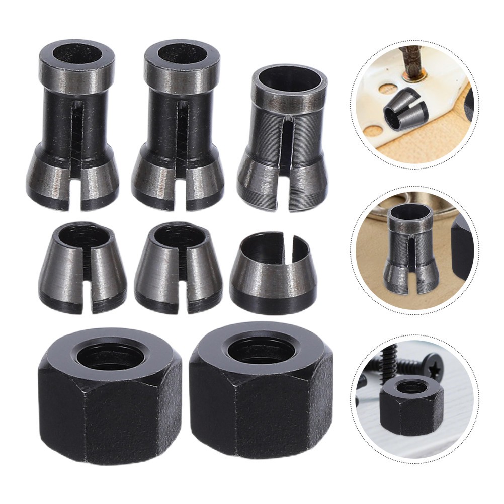 8 Pcs Trimming Machine Chuck Router Collet Carbon Steel Adapters gallery