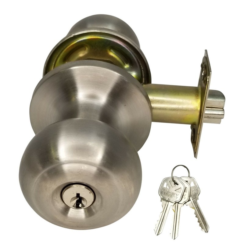 High Quality Door Knob Lock Entry Keyed Cylinder 3 Keys Exterior Interior Kw1 SS gallery