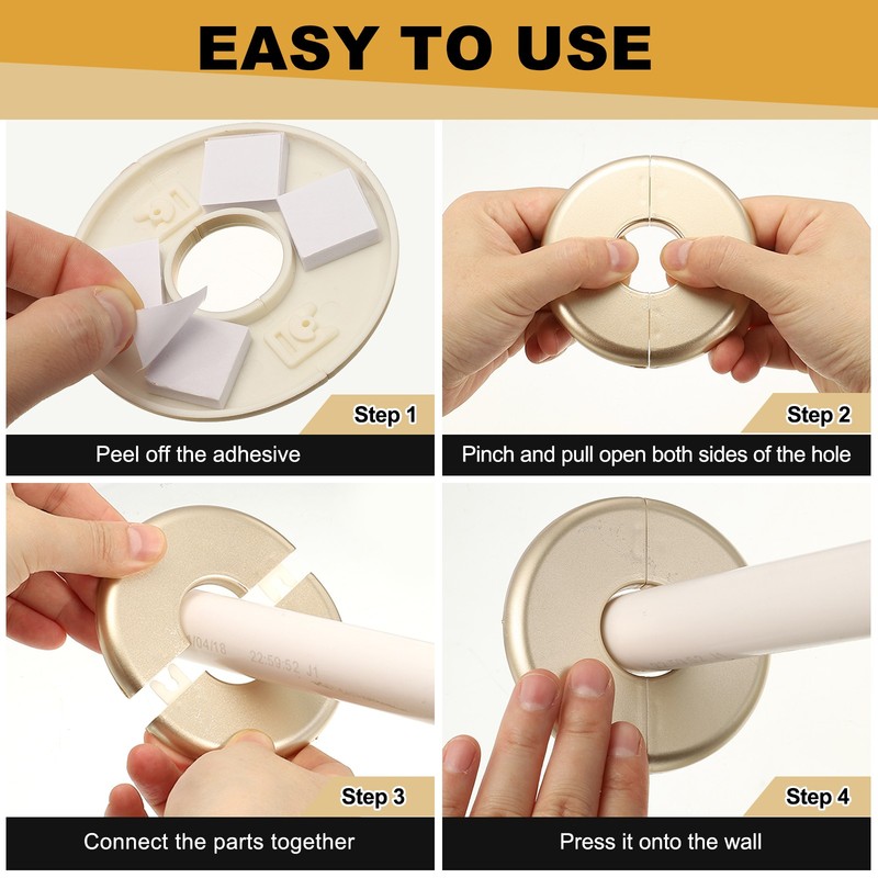Wall Split Flange 130mm/5.1" OD, 4 Pcs Escutcheon Plates, White/Black gallery