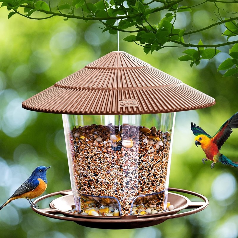 Hanging Bird Feeder Squirrel Proof for Outdoor Wild Bird Seed, Brown gallery