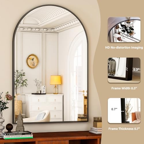 Arched Wall Mirror – 30"x40" Arch Bathroom Mirror Metal 40"L x 30"W Black-1pcs gallery