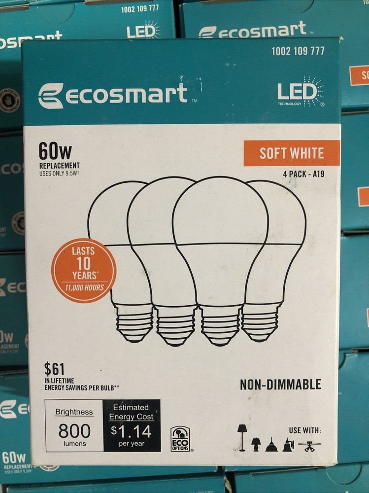 LED 9.5w A19 Bulb Replace equivalent 60w Incandescent / 4-Pack