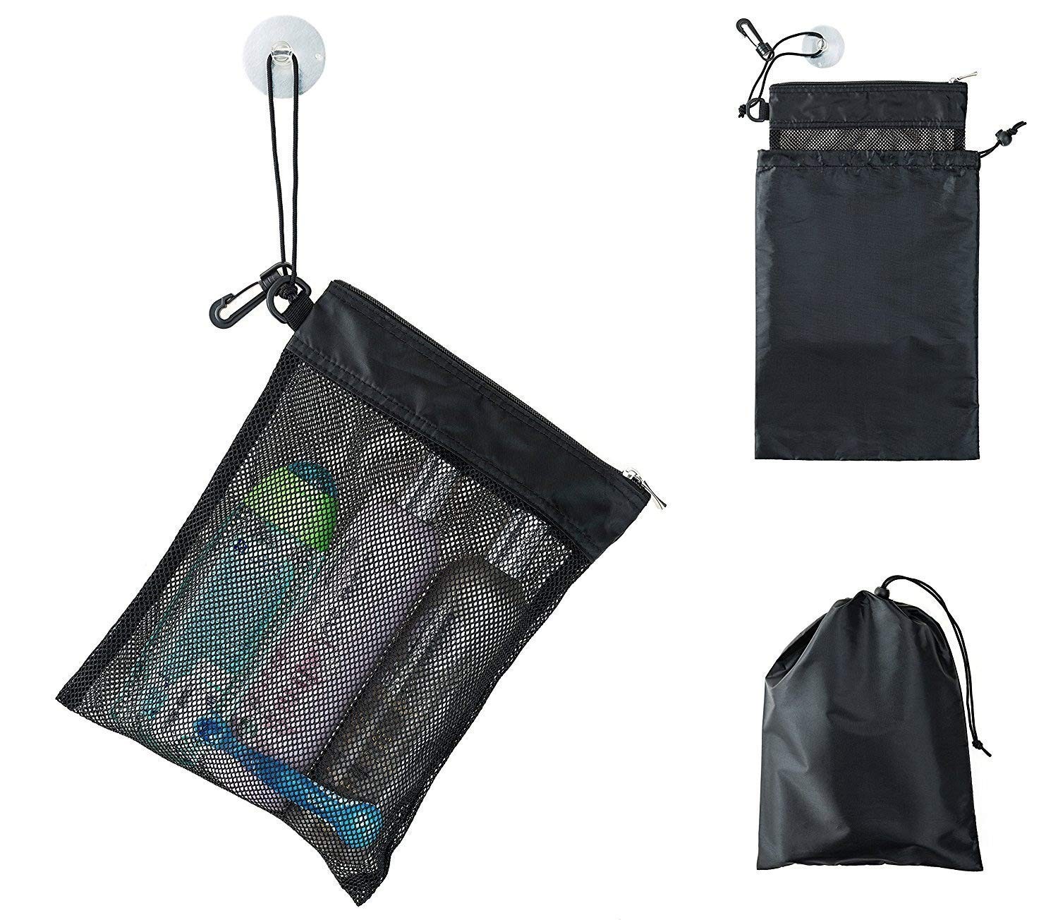 Shower Bag Tote Mesh Caddy Toiletry Organizer 12”L x 9”W Suction Cup, Zipper gallery