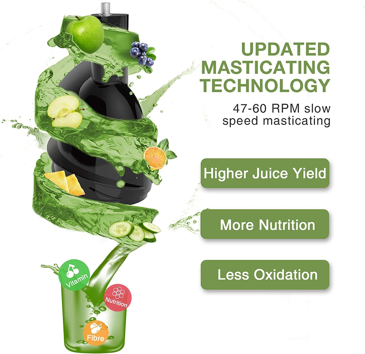 Aeitto ITYS-JS-1127-069 Slow Masticating Juicer Pro, Wide-mouthed 3.2-in Chute gallery