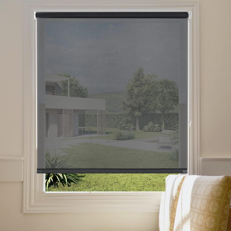 Custom Black Solar Mesh Roller Shade Window Blinds- Manual or Smart Motorization gallery
