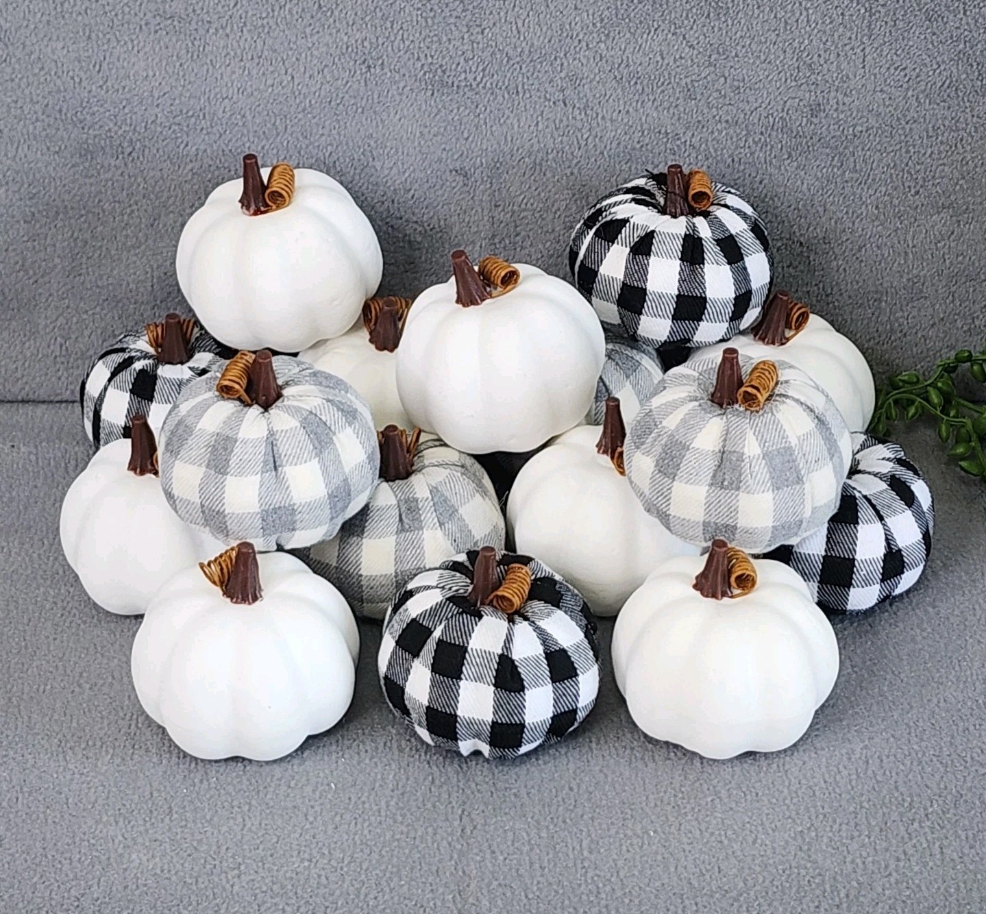 Black & White & Gray Buffalo Check Foam Pumpkins Fall Thanksgiving Table Decor gallery